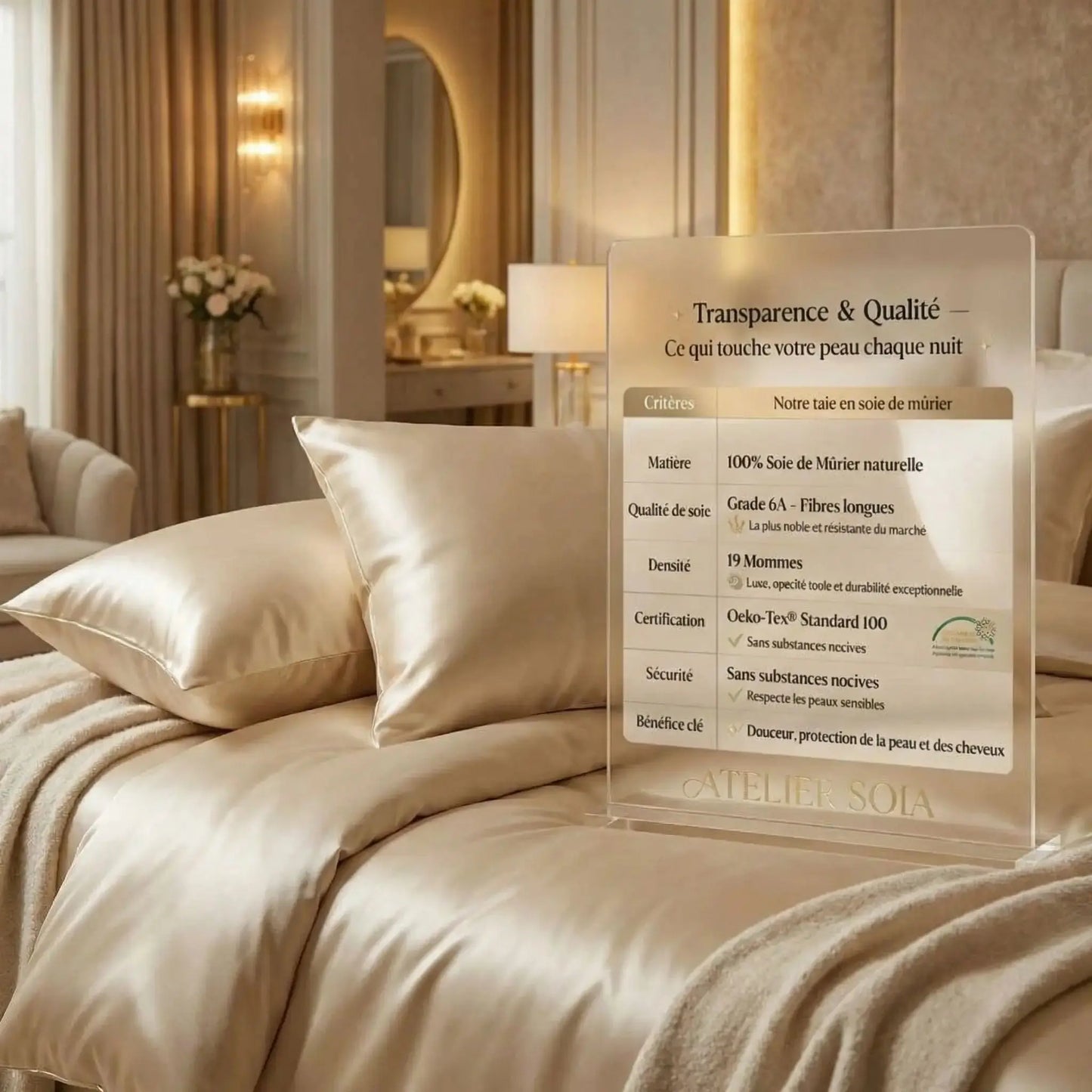 Taie d'oreiller en soie de mûrier - Le soin de nuit anti-âge et cheveux